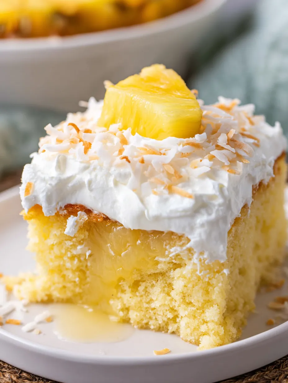 A slice of fluffy cake topped with whip and a ring of pineapple.