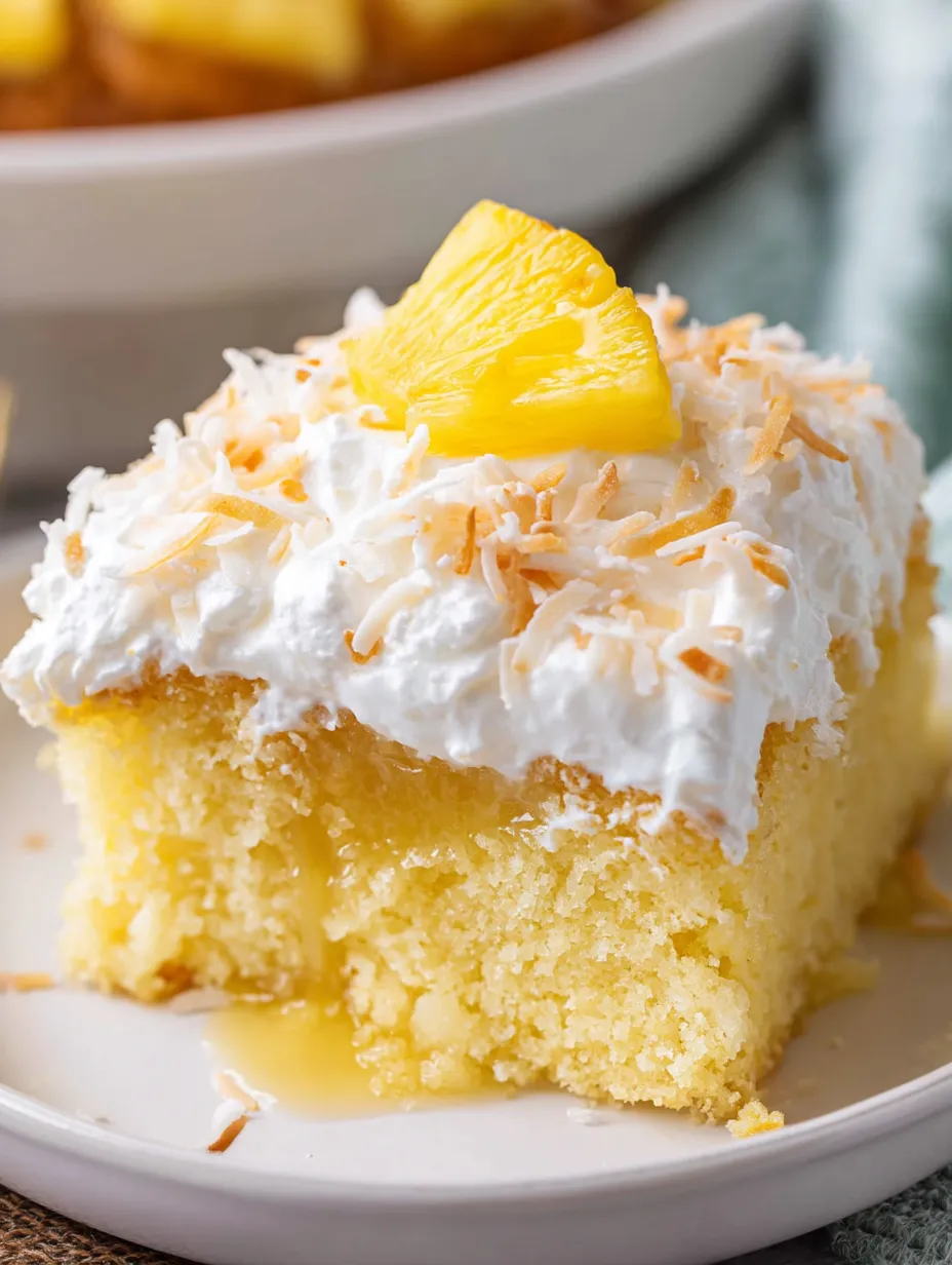 A fluffy unicorn-colored cake slice with creamy topping and pineapple.