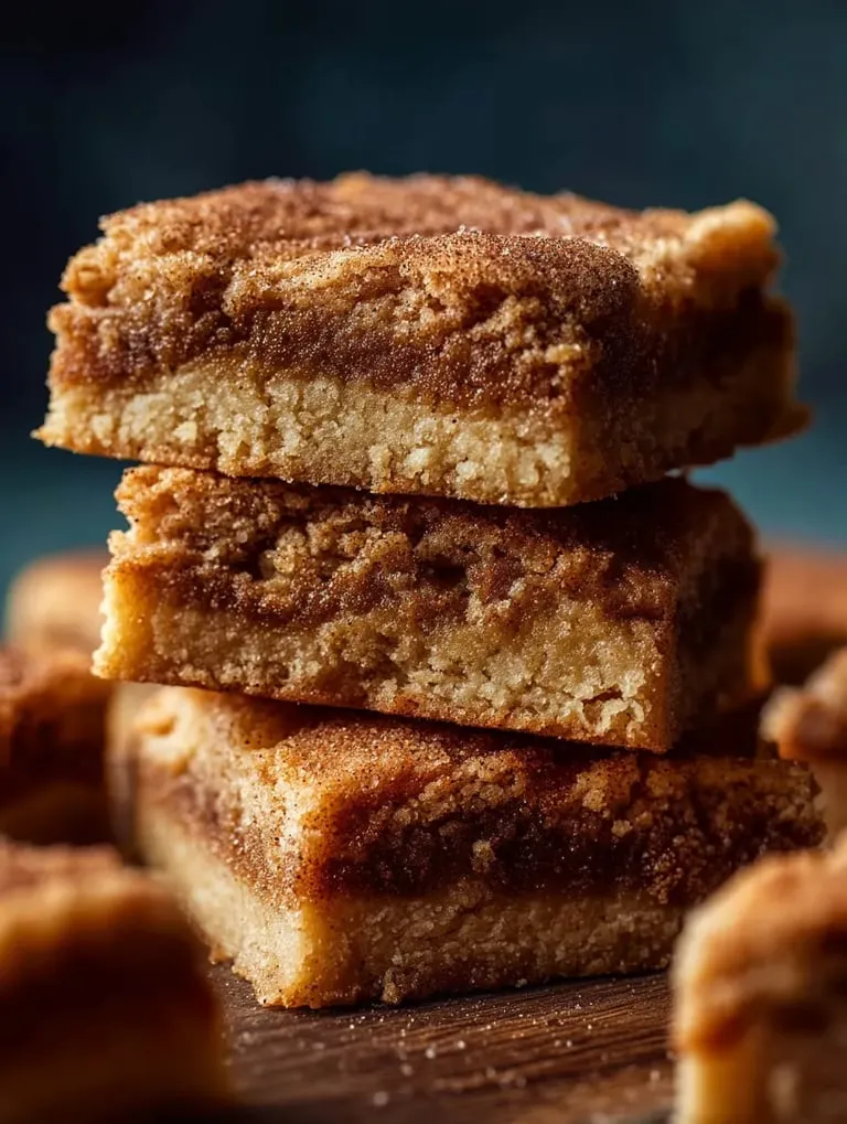 A bunch of golden-brown dessert squares stacked together.