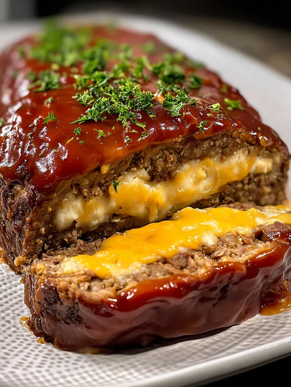 A piece of meat with cheese and herbs on top.