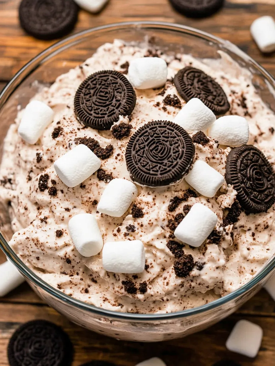 A bowl of ice cream with marshmallows and Oreo cookies.