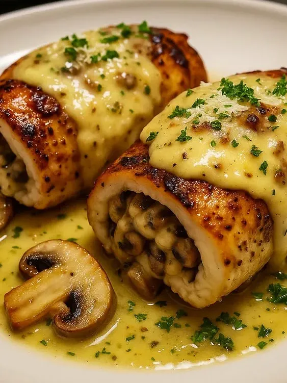 Cheesy Garlic Butter Mushroom Stuffed Chicken Recipe