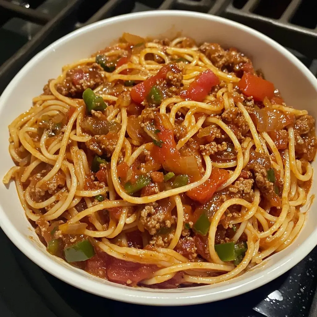A tasty dish of spaghetti covered in savory meat sauce.