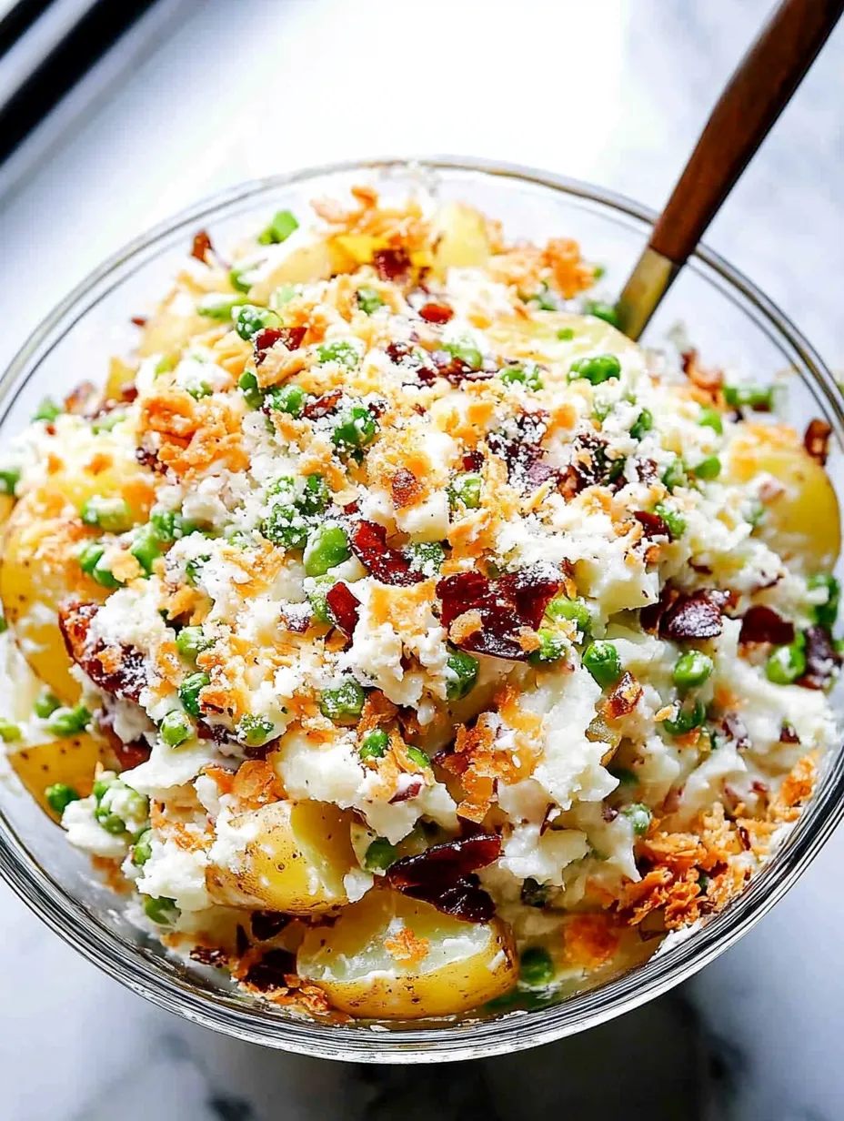 A bowl stacked with bacon bits and melted cheddar.