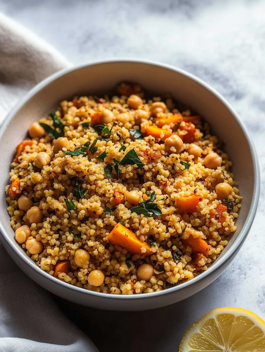 A bowl brimming with veggies and couscous.