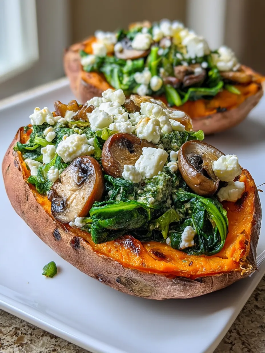 A plate of food with a baked potato and mushrooms.