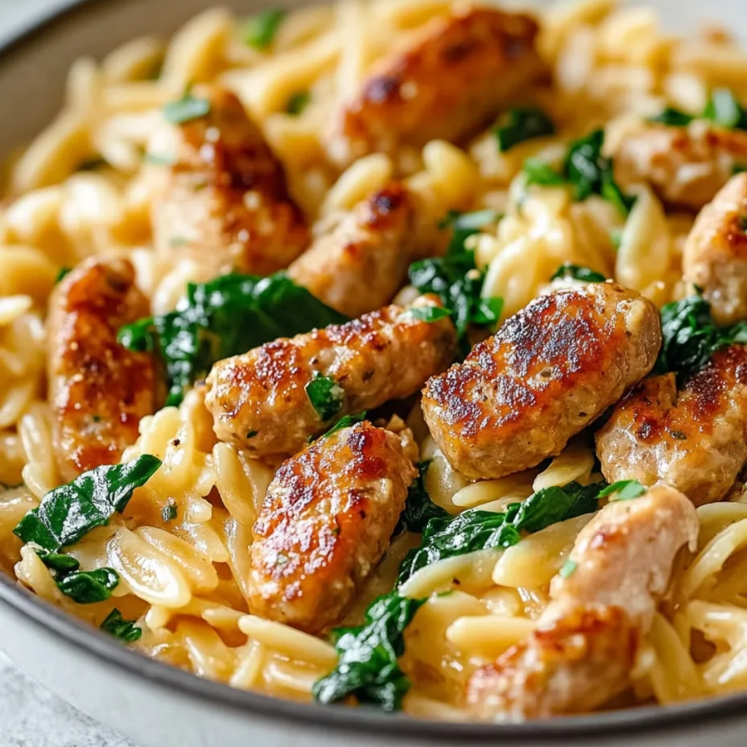 A bowl of pasta with meatballs and spinach.