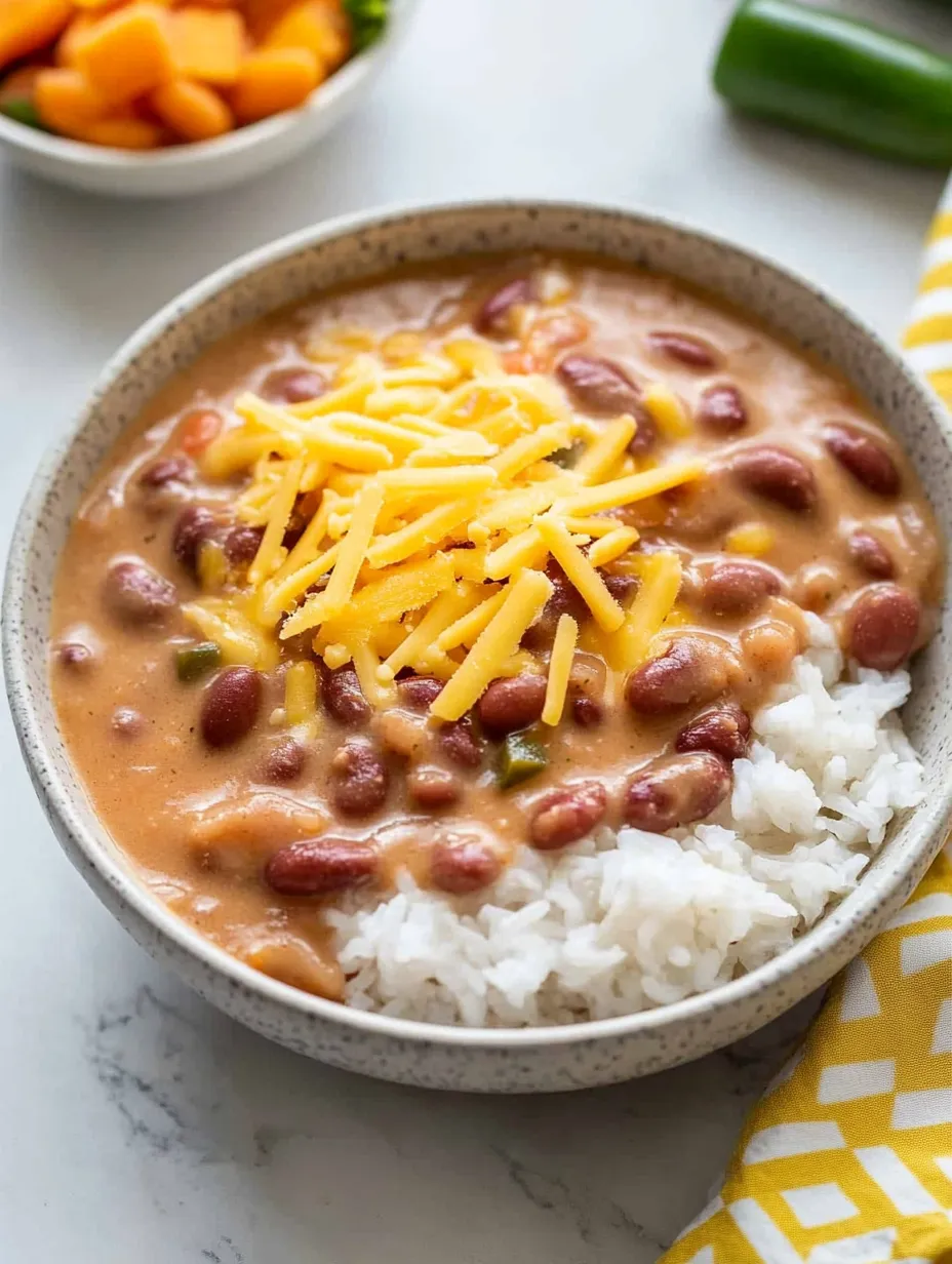 A bowl of soup with rice and beans.