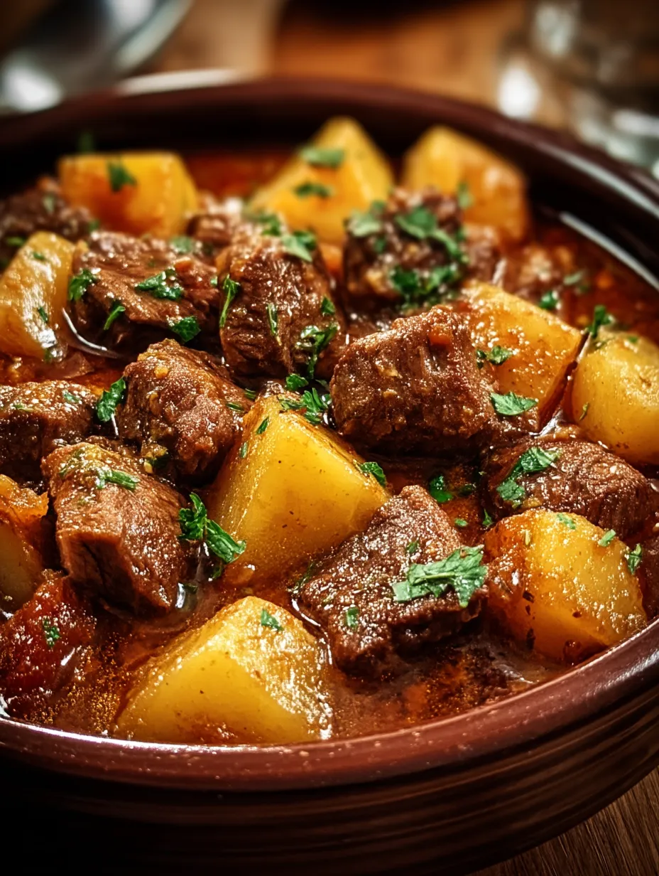 A yummy bowl of meat and potatoes.
