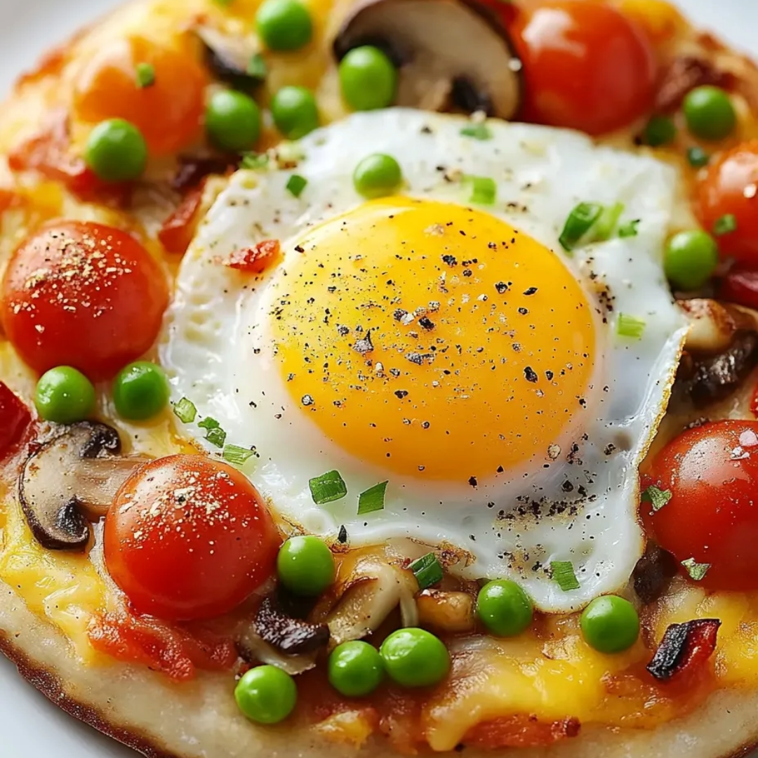 A breakfast pizza topped with a sunny-side up egg.