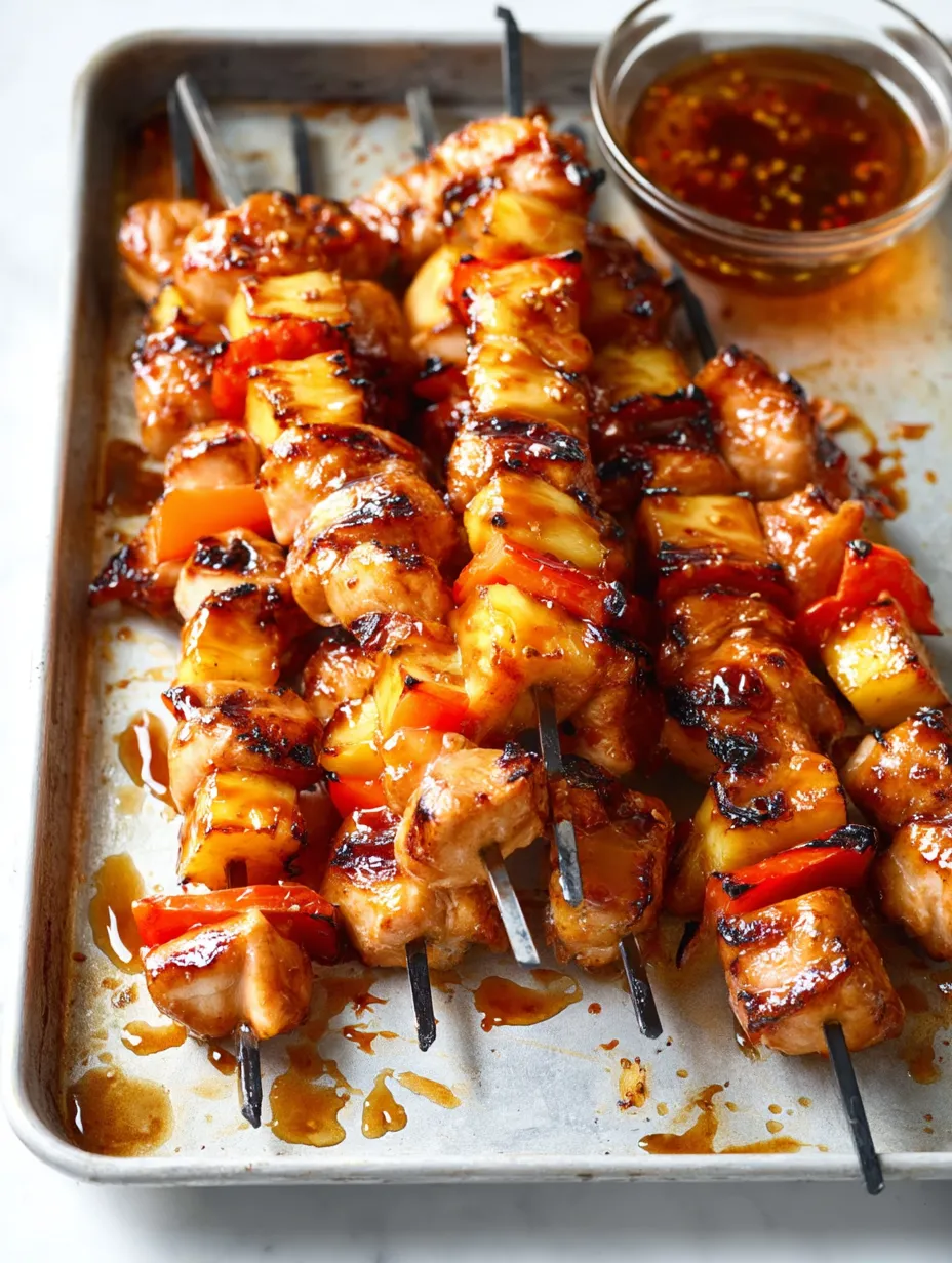 Platter of grilled meat skewers with a sauce bowl nearby.
