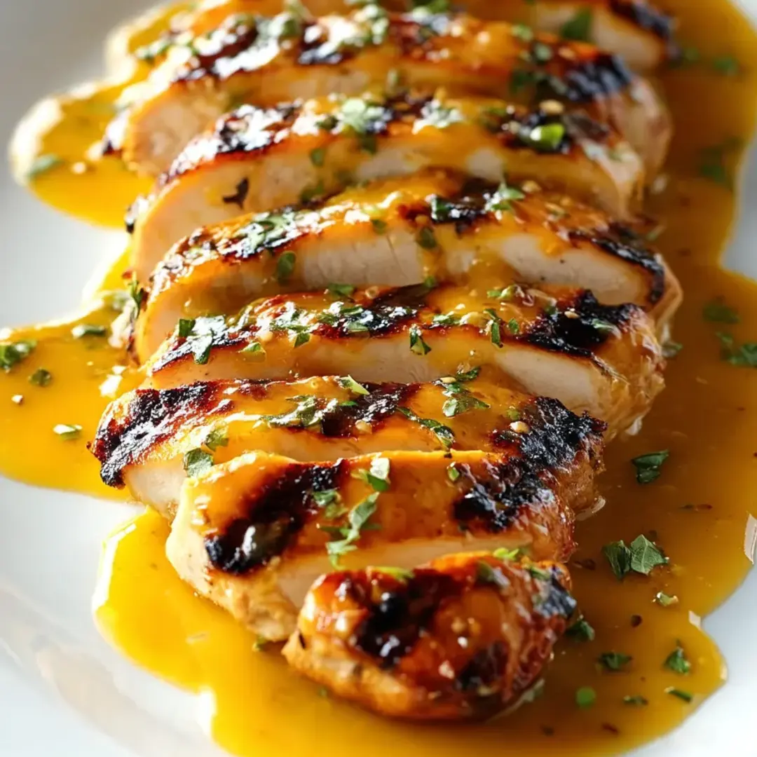 Chicken finished with sauce on a dinner plate.