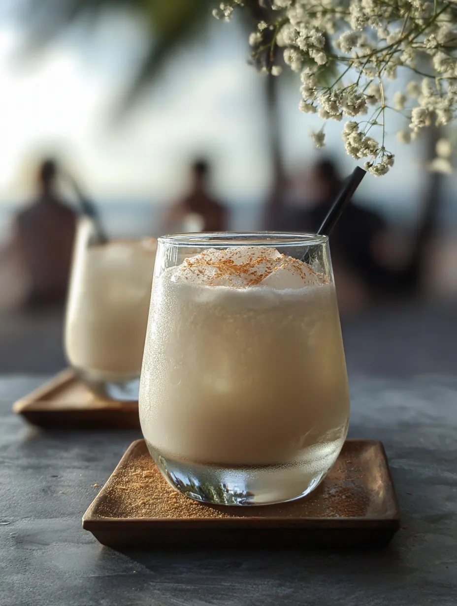 White drinks with straws in tall glasses.