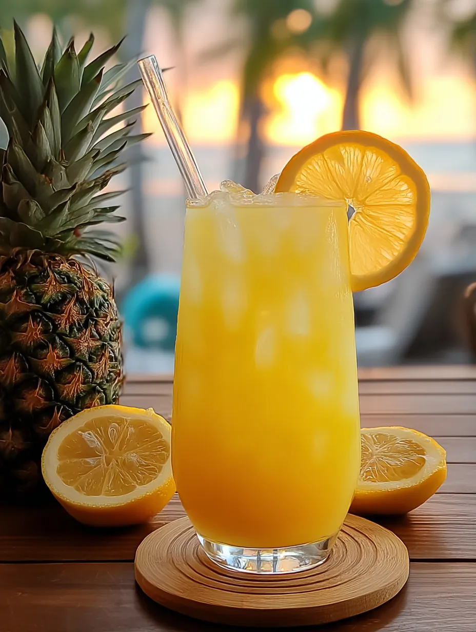 A glass filled with orange juice and a slice of lemon on top.
