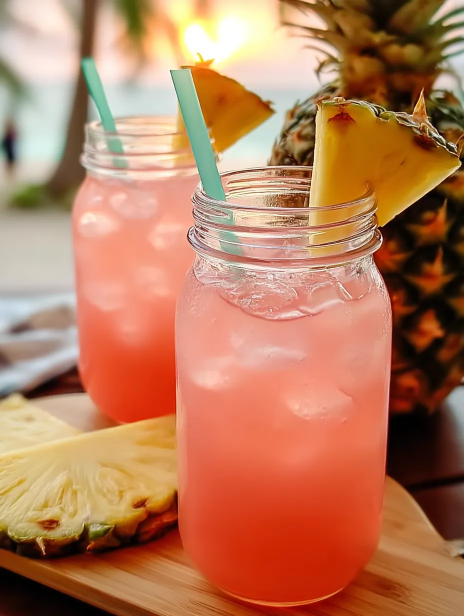 Two bright pink drinks with straws, ready to share.