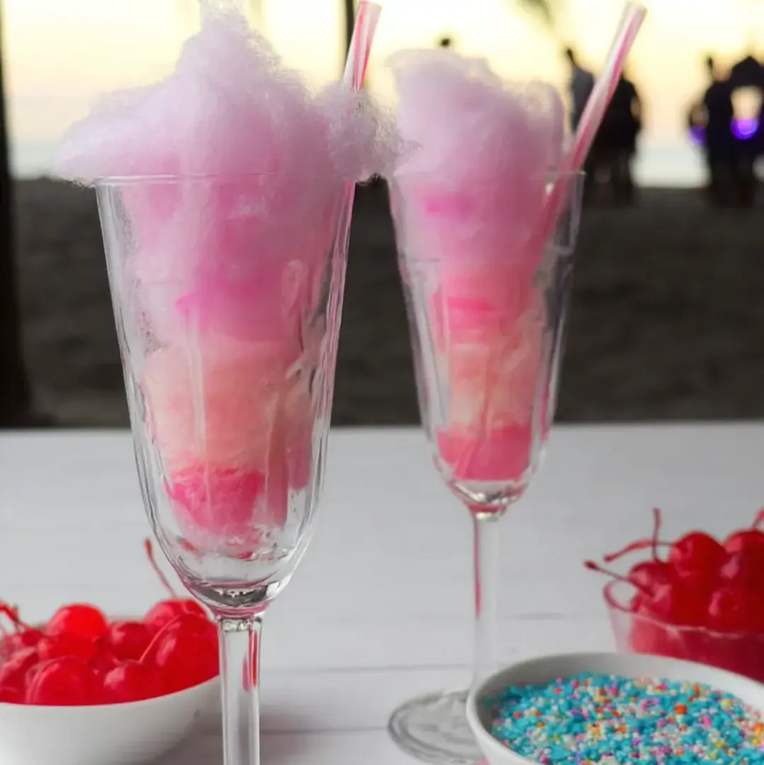 Pink cotton candy mocktails in two glasses.