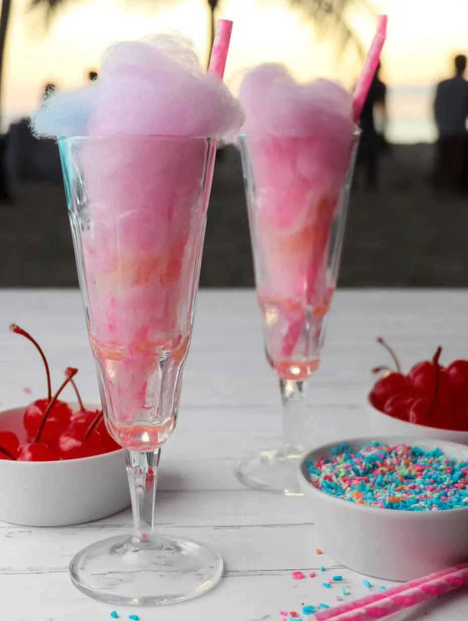 Two glasses of pink and purple cotton candy.