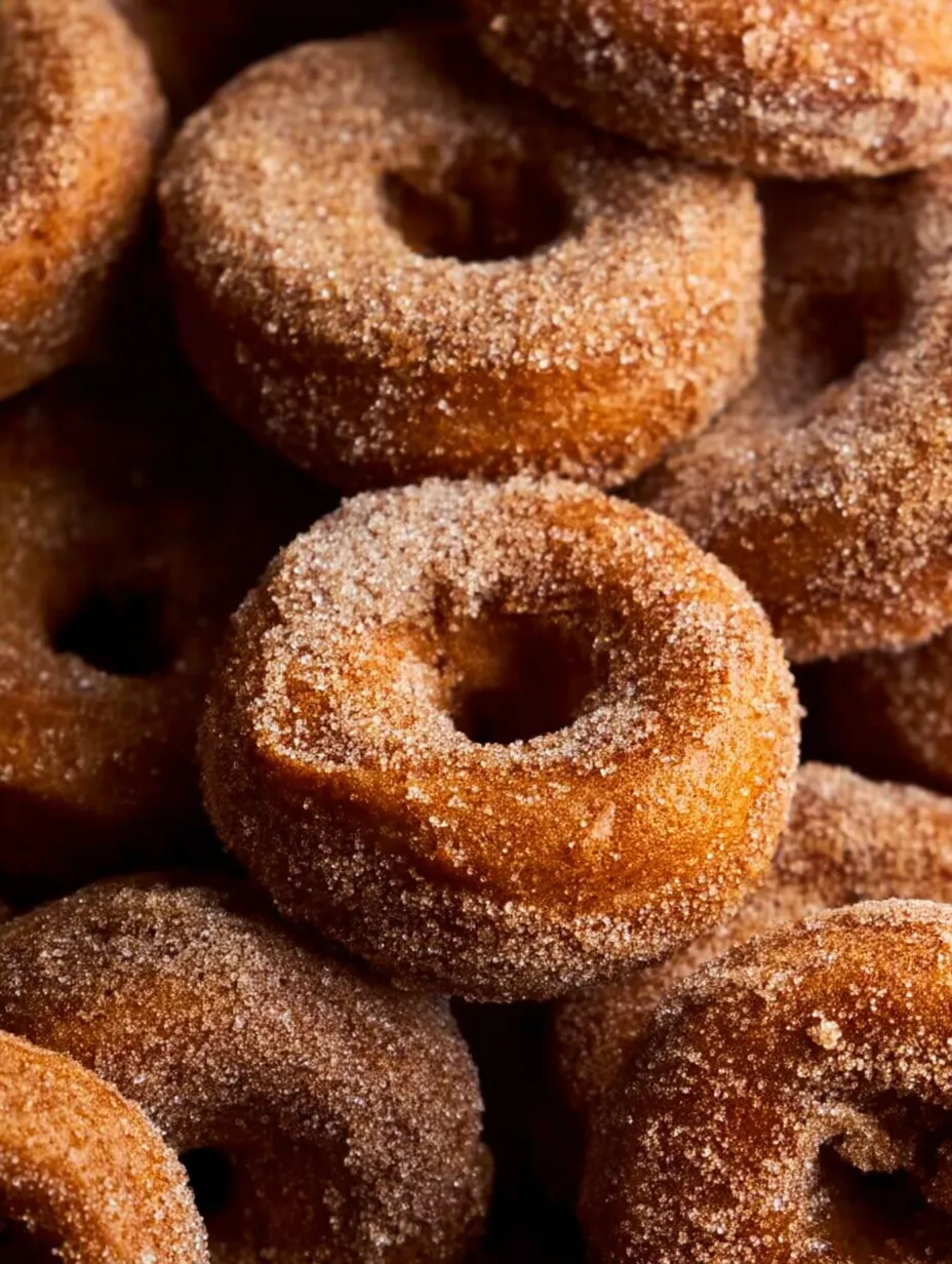 A pile of sugar coated doughnuts.