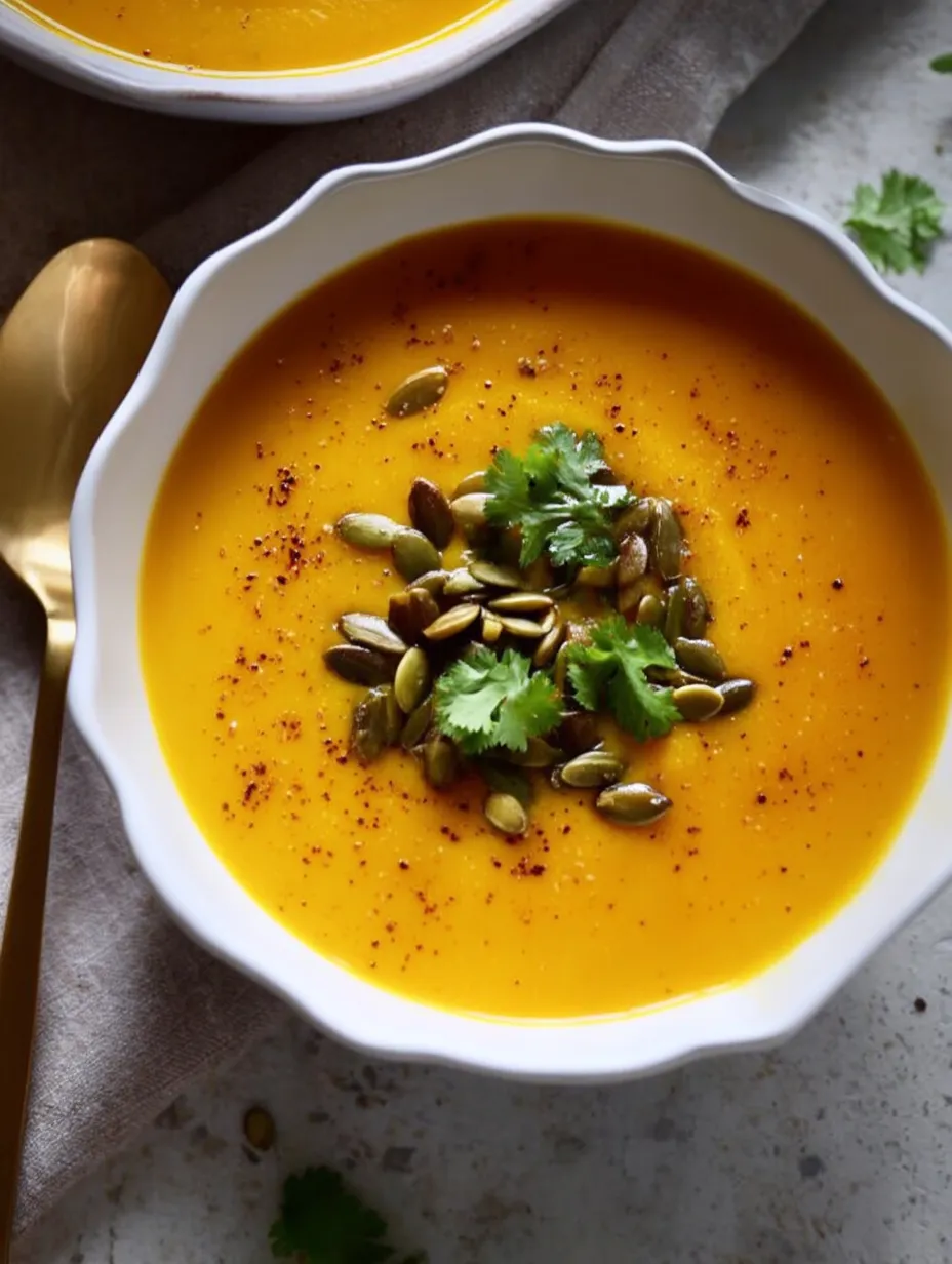 A bowl of soup with a spoon in it.