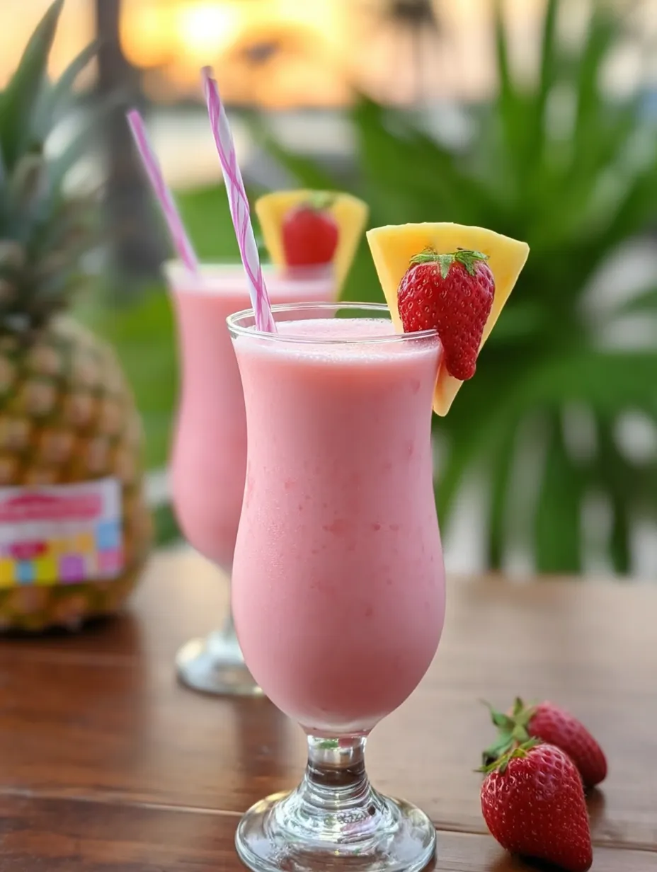 A glass with a pink fruity drink and a straw sits ready.