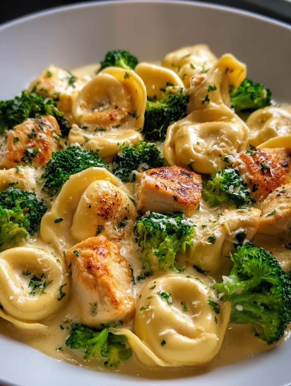 Pasta dish with chicken and broccoli, served on a plate.