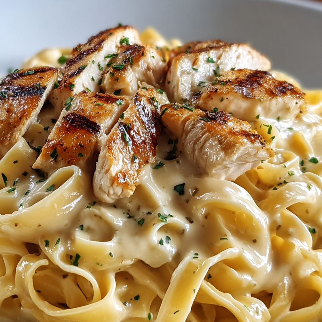A bowl of noodles with golden chicken slices on top.