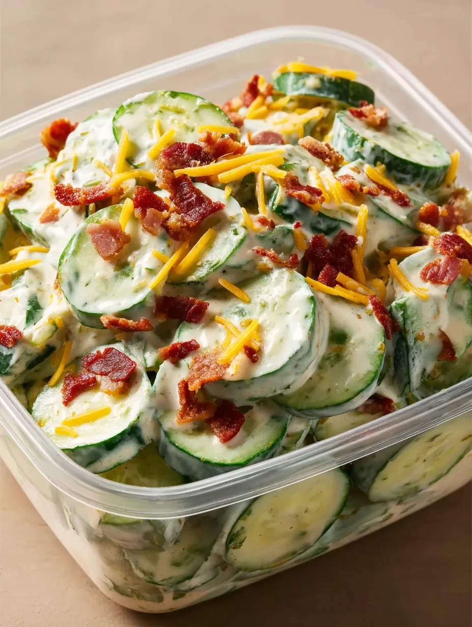 A container of food with bacon and cheese.