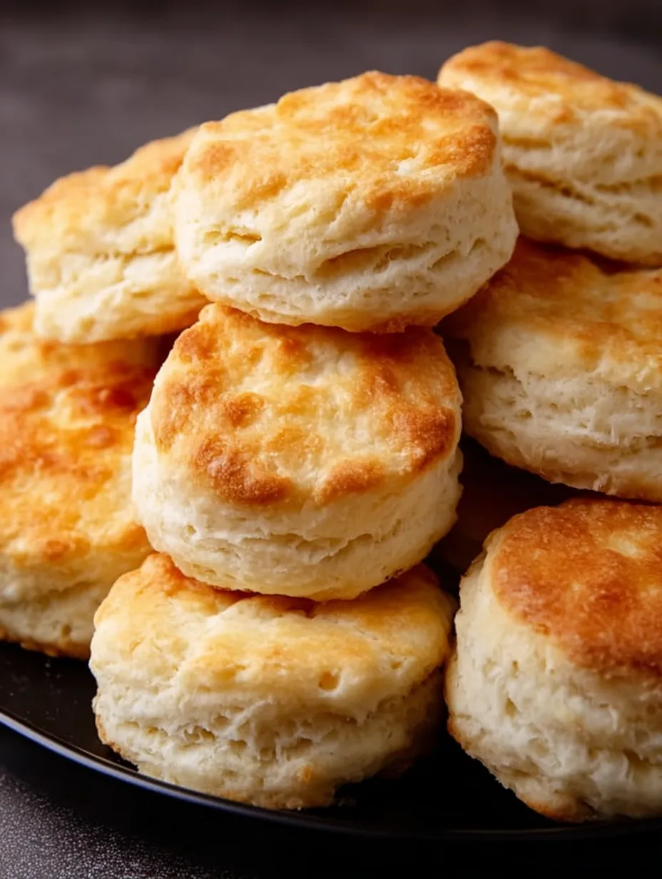 A bunch of fluffy biscuits stacked high.