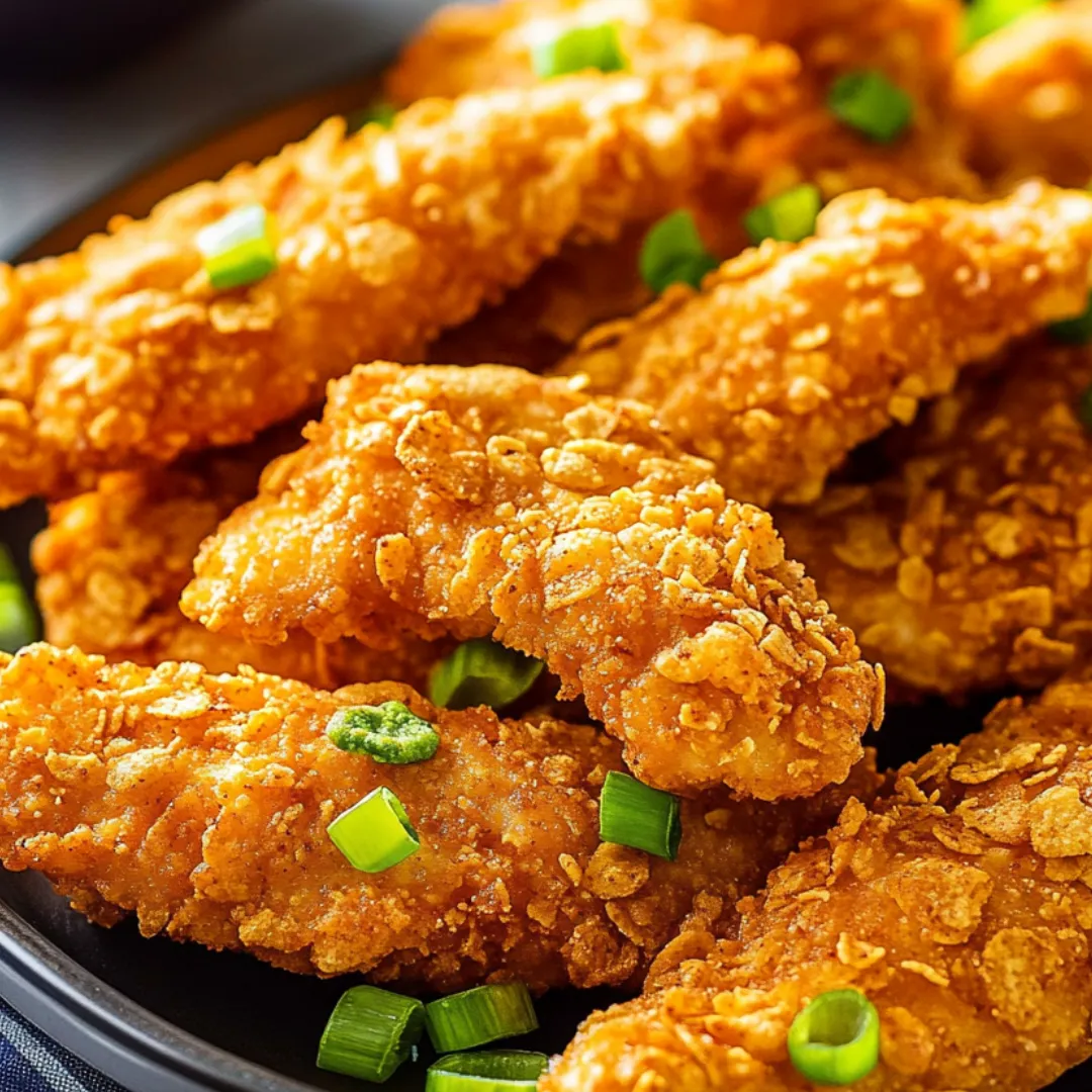Fried chicken pieces on a plate with fresh green onions.
