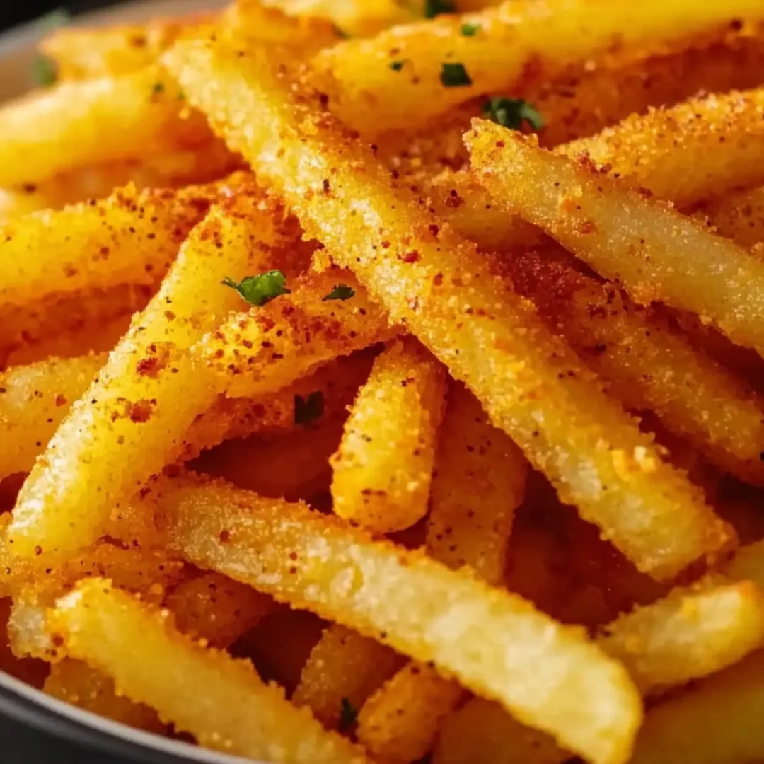A pile of loaded fries in a bowl with a sprinkle of parsley.
