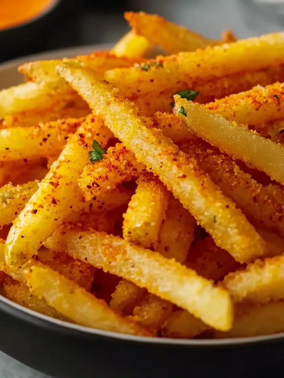 A plate loaded with seasoned fries.