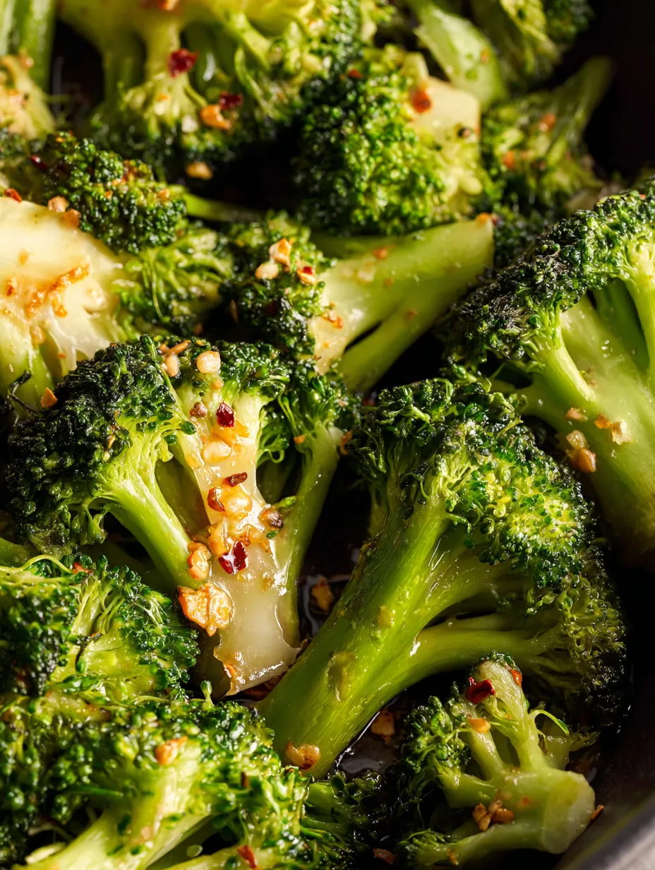 Close up of seasoned broccoli.