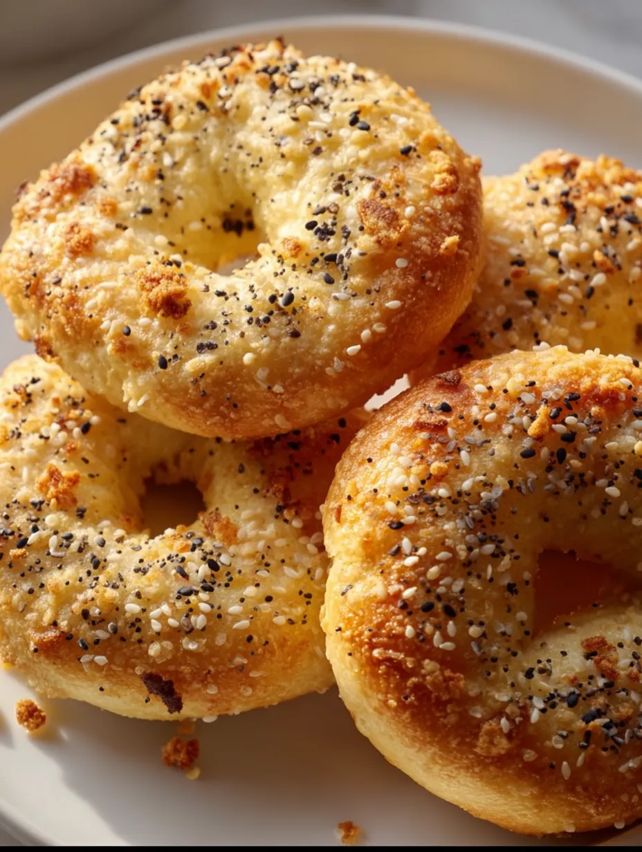 Bagels covered with sesame seeds sitting on a plate.