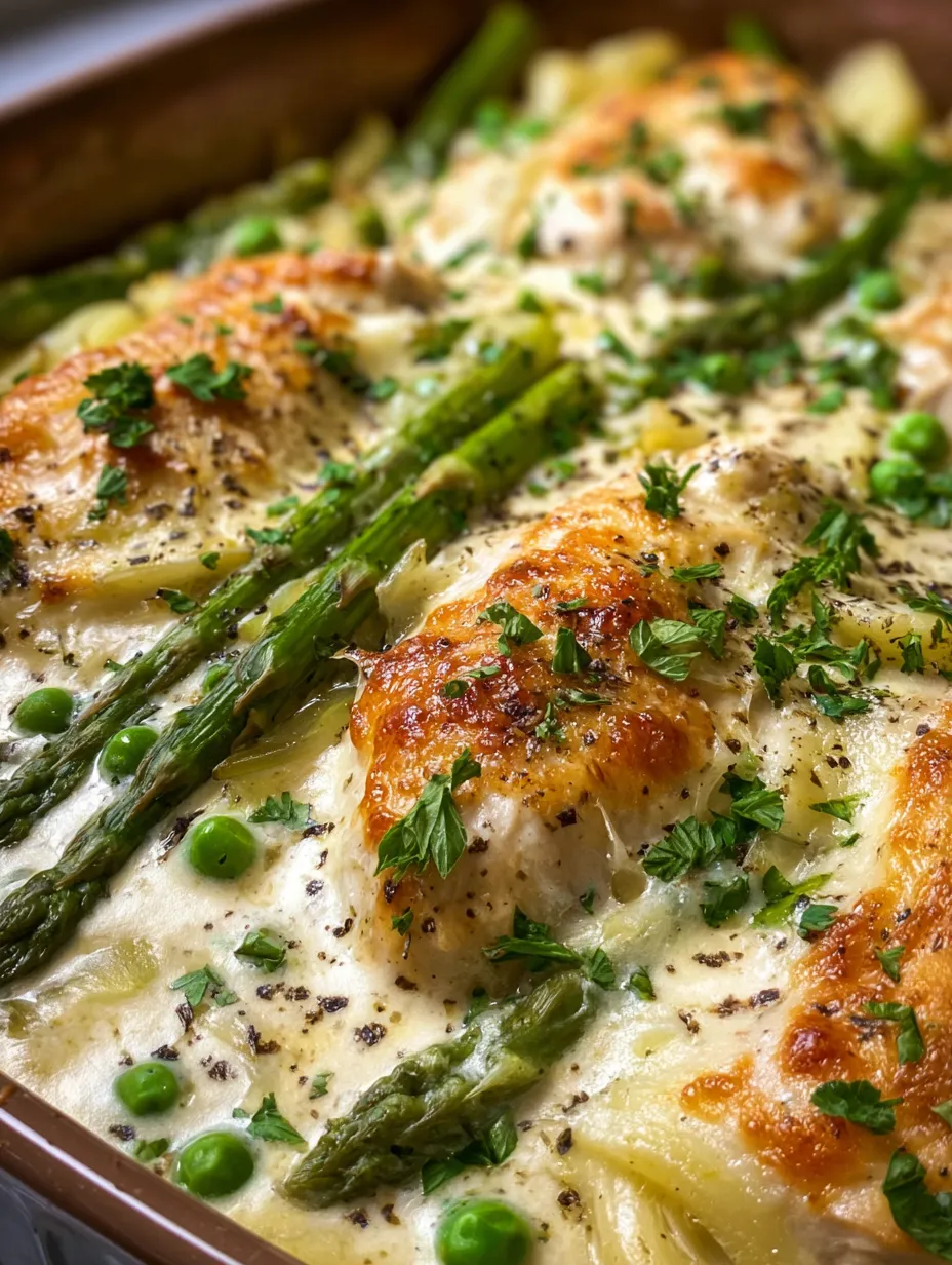 A dish loaded with chicken and asparagus.