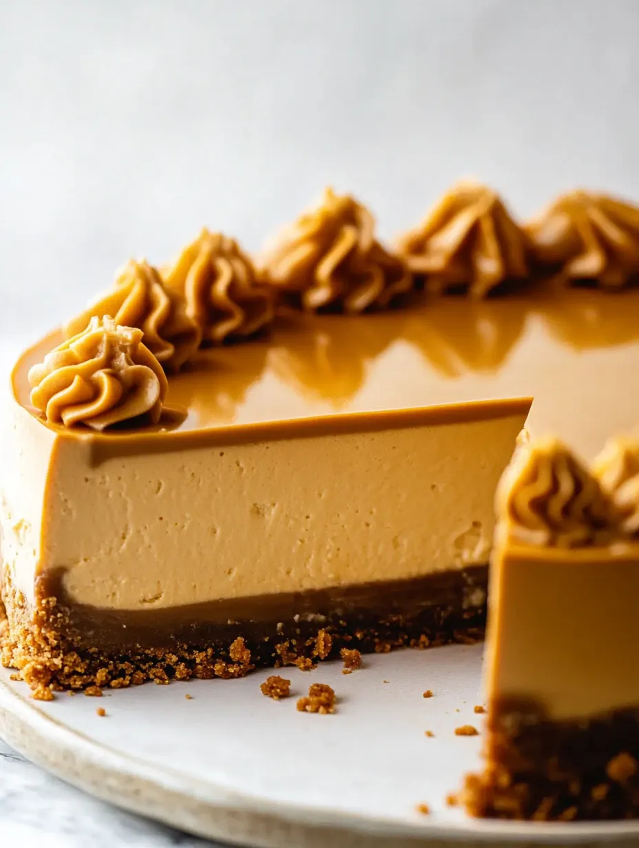Tall creamy caramel cake slice with whipped cream peeking over the top.