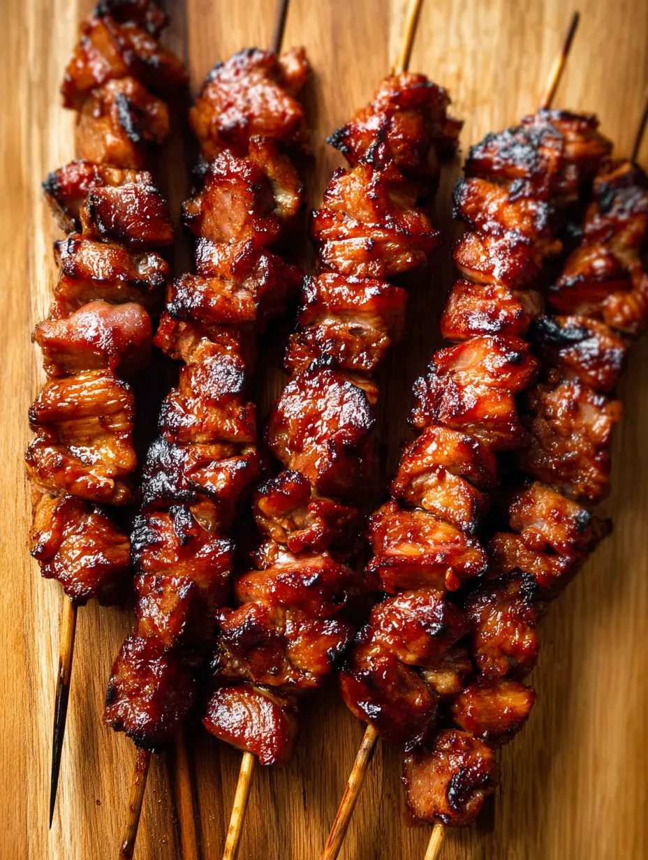A wooden cutting board piled with grilled meats.