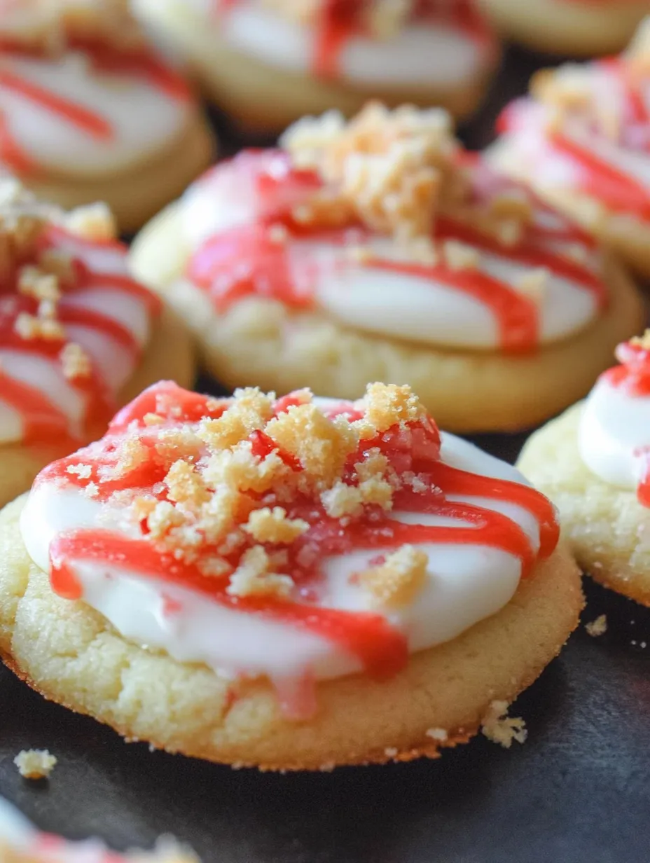 A plate stacked with cookies topped with shiny red icing.