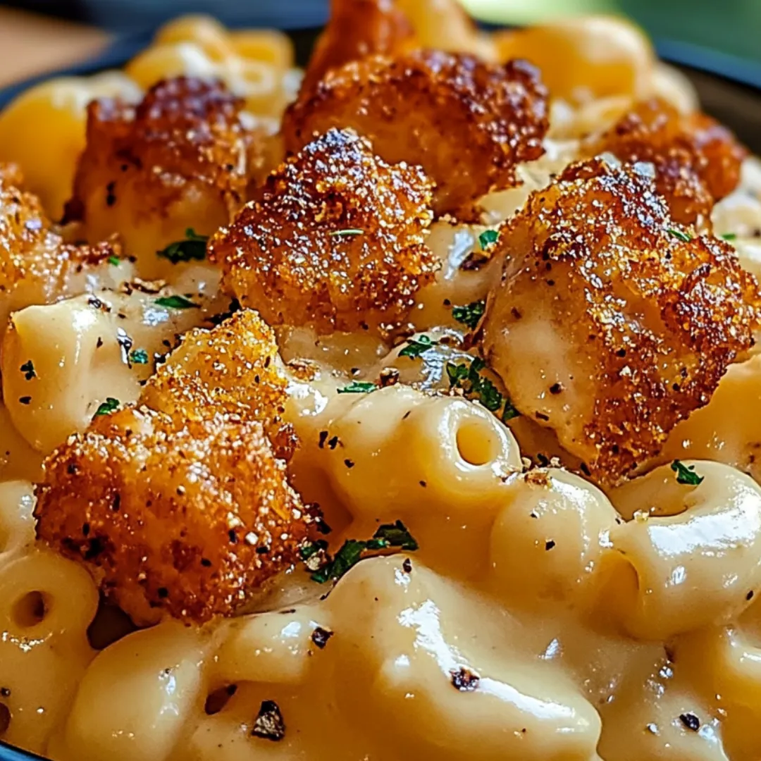 Bowl filled with macaroni topped with breadcrumbs.