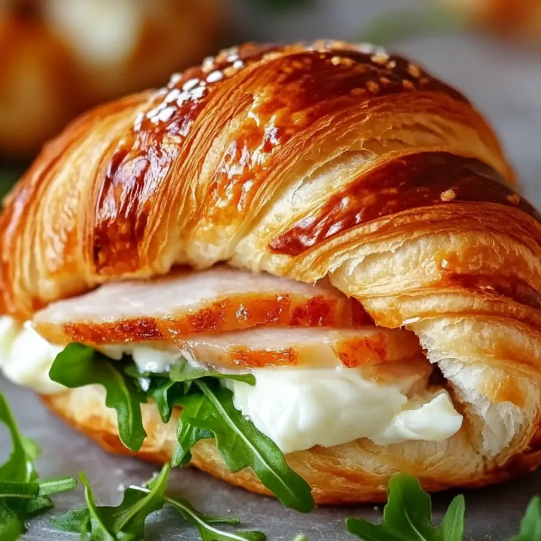 Croissant sandwich loaded with meat and cheese.