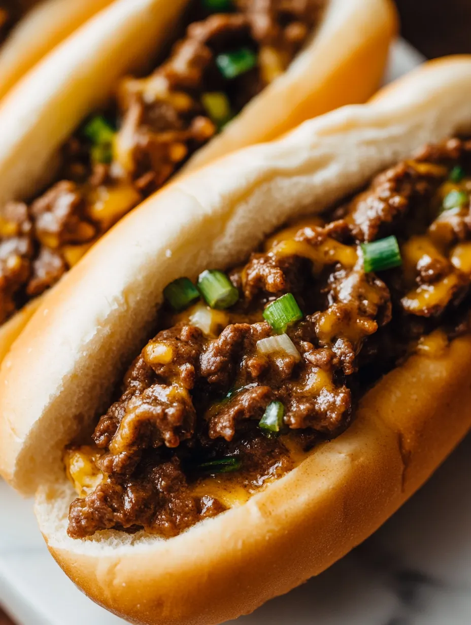 A couple of cheesy chili dogs on a plain white plate.