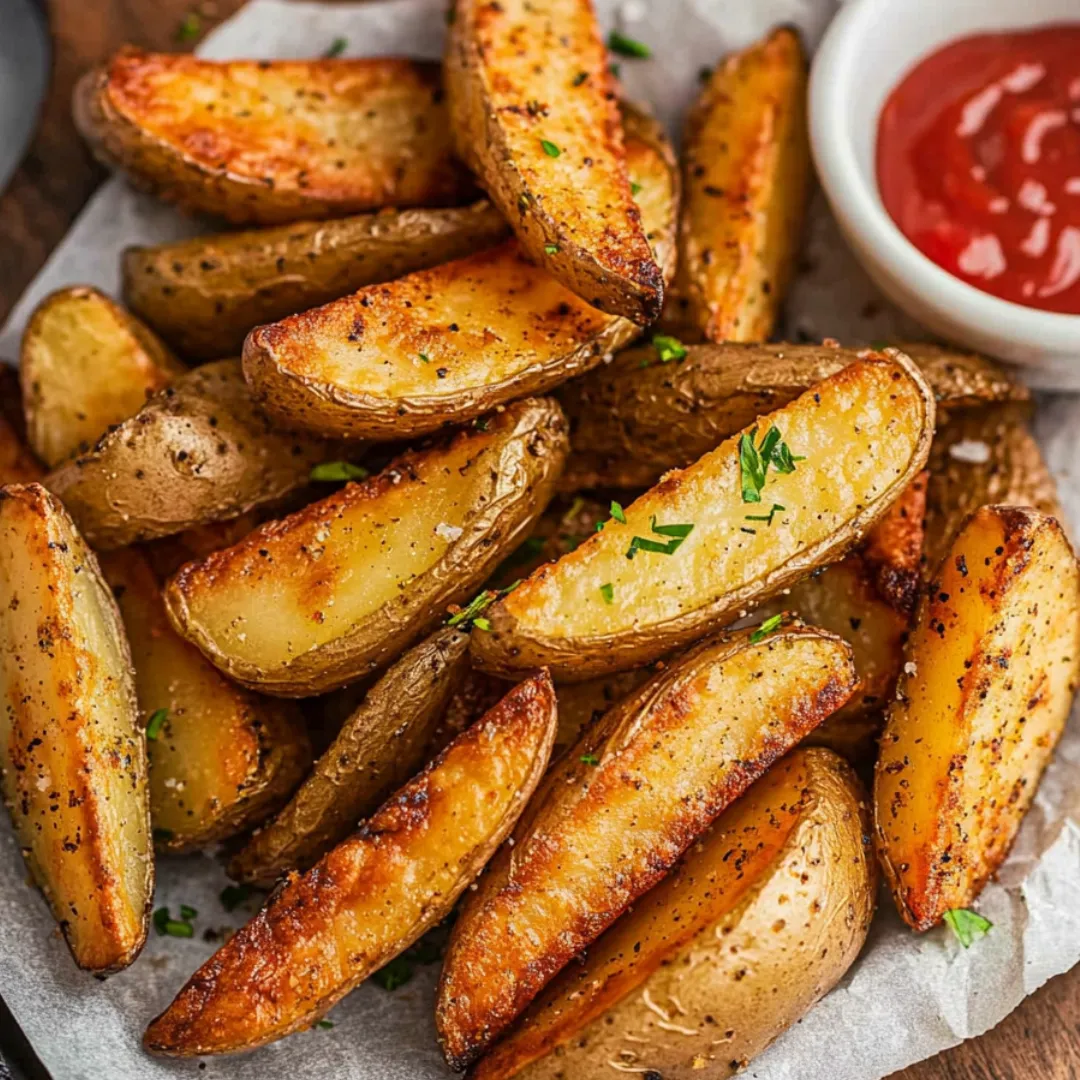 Fries on a plate with ketchup on the side