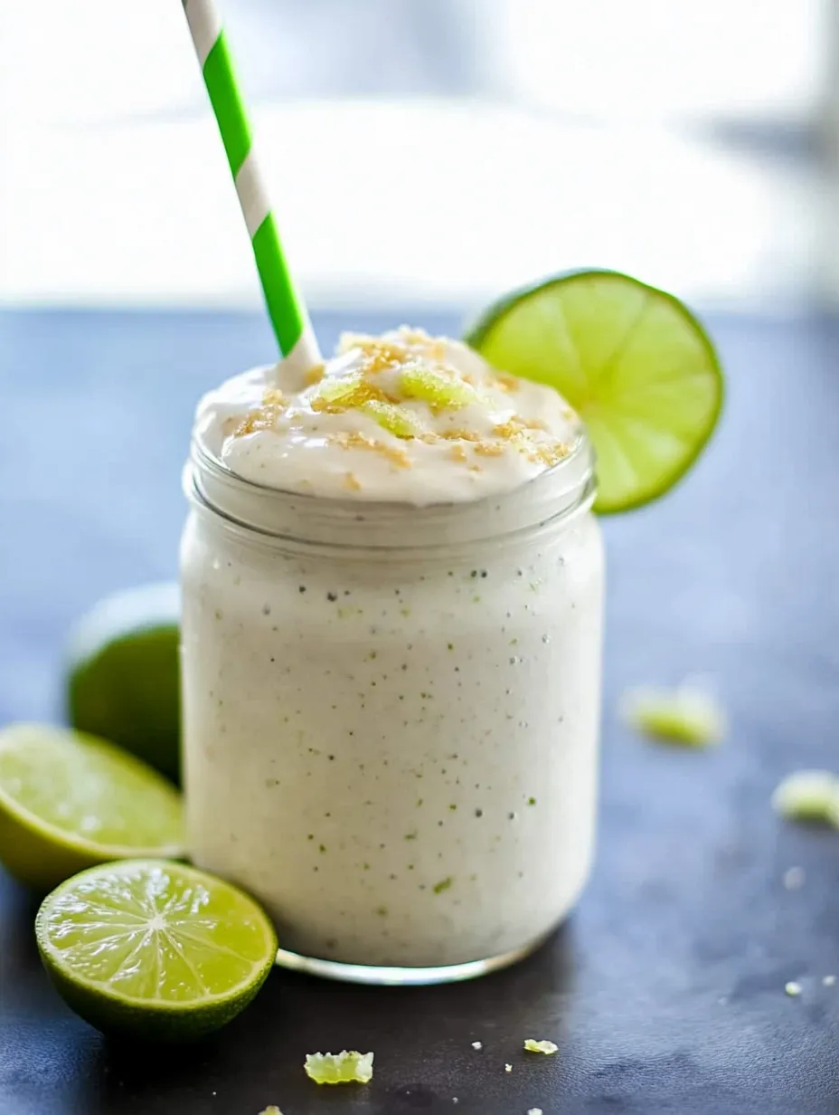 A glass with coconut milk and a green straw on top.