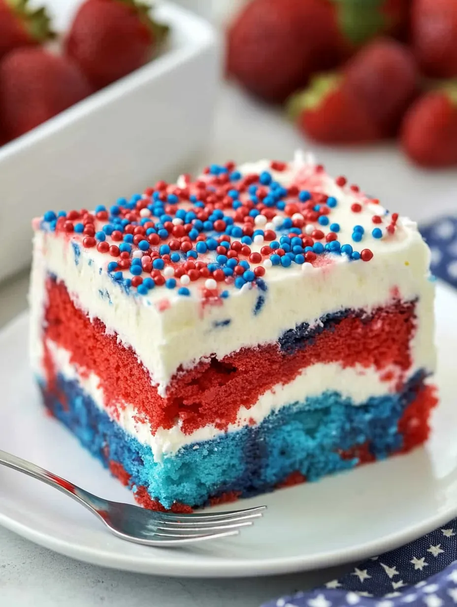 A slice showing off red, white, and blue inside.