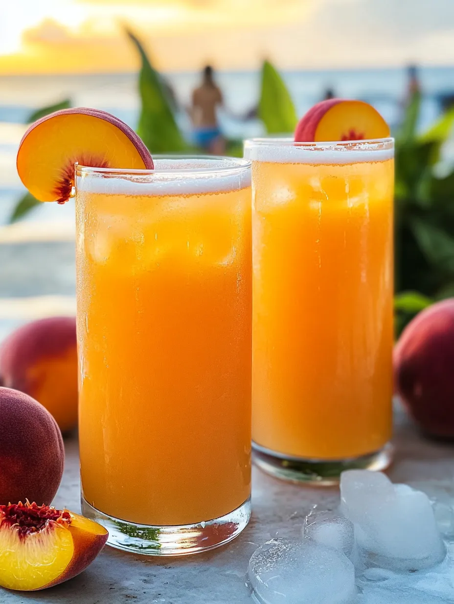 Two glasses filled with peachy lemonade.