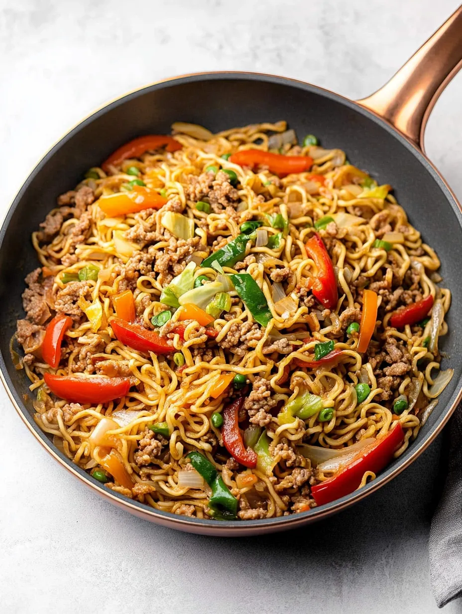 A bowl filled with noodles, meat, and colorful veggies.