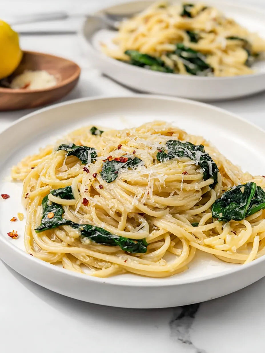 A plate stacked with spaghetti, spinach, and cheese.