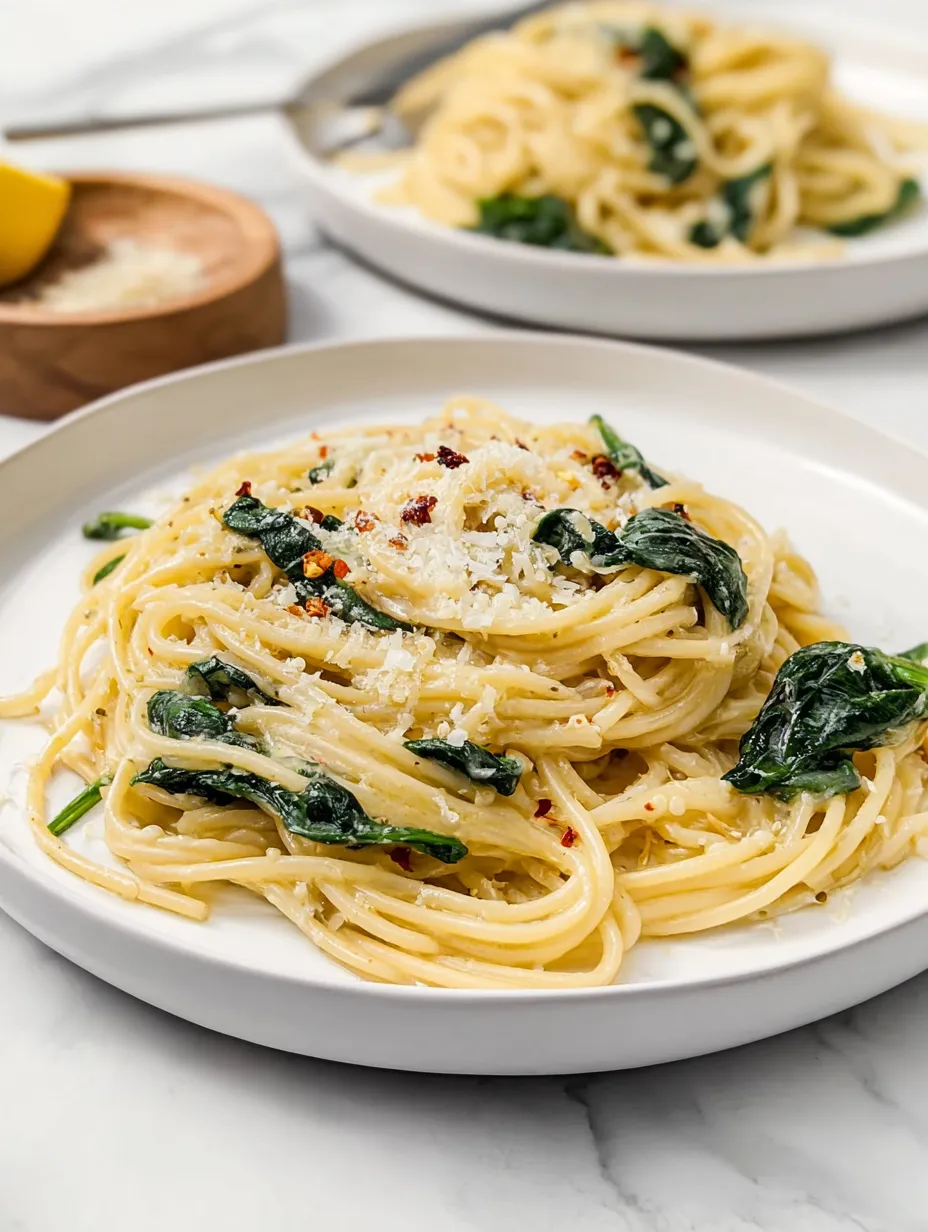 A bowl of pasta full of spinach and cheesy goodness.
