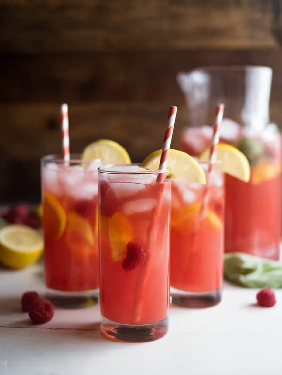 Three glasses filled with bright pink lemonade with fun straws.
