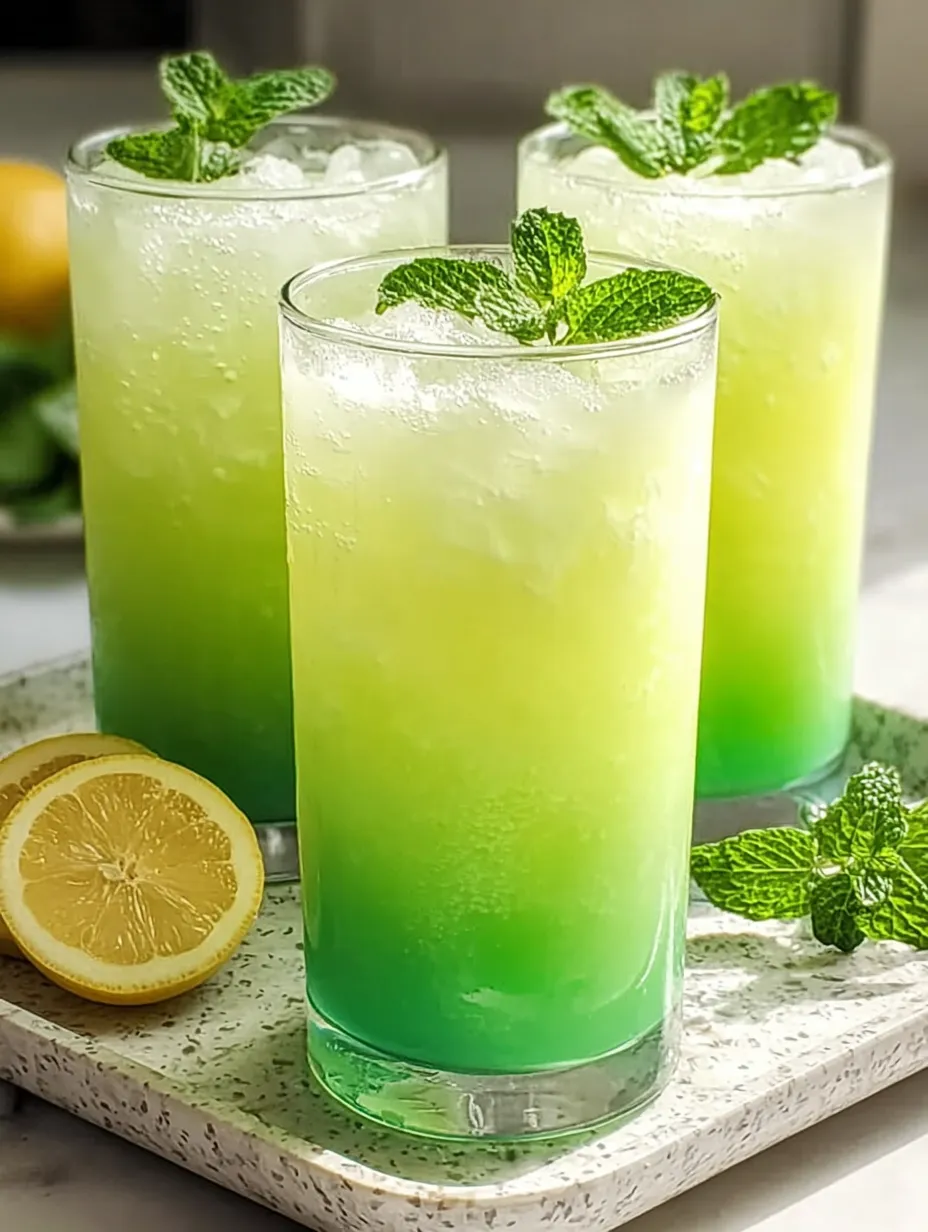 Glasses with green and yellow drinks inside.