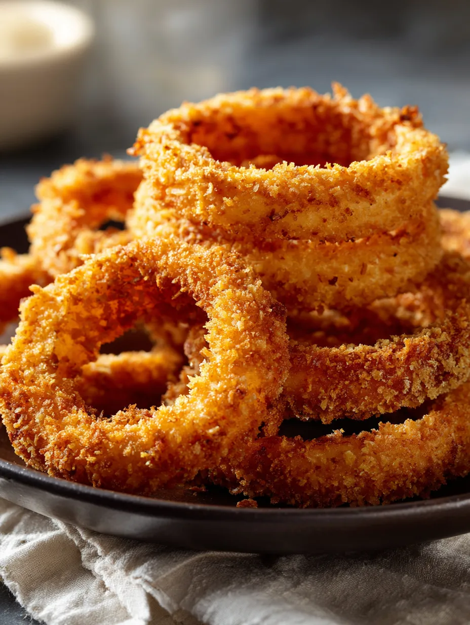 A plate full of fried onion rings.